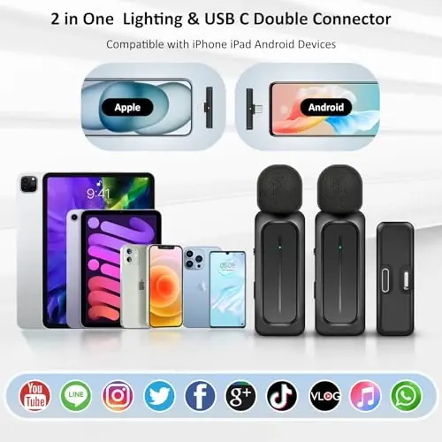 ECOMXIA 2 Pcs Wireless Lavalier Microphone for iPhone iPad Android with Charging Case 7H Clip on Lapel Microphone Wireless for Video Recording Vlogging, YouTube, Interview, 3 Mode Denoise, 70ft - 6