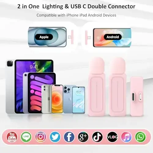 Ecomxia 2 Pack Wireless Lavalier Microphone for iPhone iPad Android with Charging Case - 7H Clip on Lapel Microphone Wireless for Video Recording Vlogging, YouTube, Interview, 3 Mode Denoise (Pink) - 7