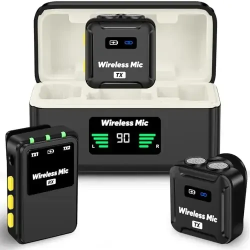 Ecomxia Wireless Lavalier Microphone (2 TX + 1RX + Charging Case) for DSLR Camera iPhone Android PC 656FT Range Professional Lapel Mic Wireless with 48KHZ/24Bit Clear Voice, 30Hours Vlogging 