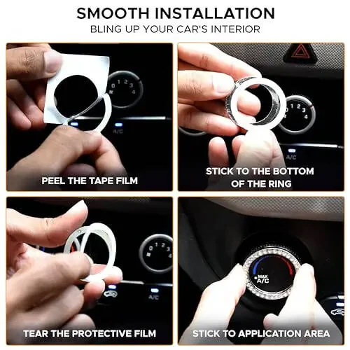 EcoNour Bling Cup Holder Insert (2 Pack) with Push Start Button Ring (1 Pack) | 2.75 Inch Silicone Coaster Pad and 1.5 Inch Ring with Elegant Crystal Rhinestone | Car Interior Accessories (Black) - 8