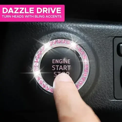 EcoNour Car Cup Coasters (2 Pack) with Pink Push Start Button Bling Ring (1 Pack) | Pink Car Interior Accessories for Women | Classy and Elegant Pink Crystal Car Decor for Cars,Trucks & RVs - 6