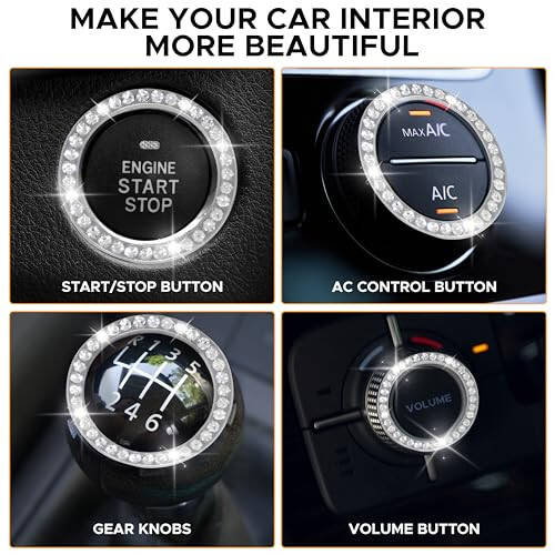 EcoNour Avtomobil Stakan Tagligi (2 ta) | Avtomobil Push Start Tugmasi Bezi (1 ta) | Avtomobil Stakan Tutgichi Tagligi | Kristal Rhinestone Avtomobil Ichki Aksessuarlari | 2,75 Dyuymli Universal Sirpanchi Tagliklar - 3