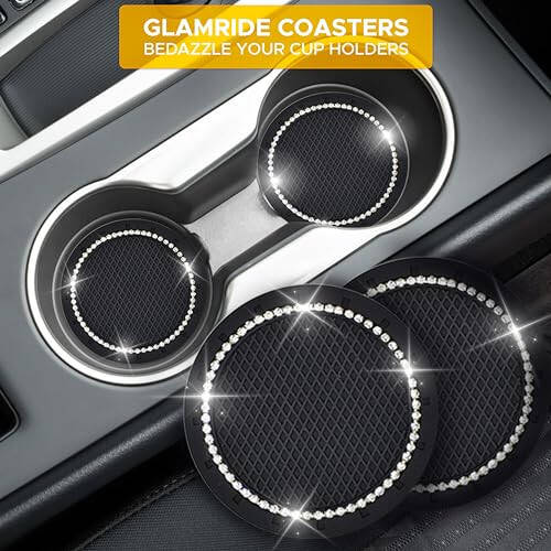 EcoNour Avtomobil Stakan Tagligi (2 ta) | Avtomobil Push Start Tugmasi Bezi (1 ta) | Avtomobil Stakan Tutgichi Tagligi | Kristal Rhinestone Avtomobil Ichki Aksessuarlari | 2,75 Dyuymli Universal Sirpanchi Tagliklar - 4