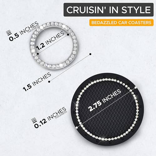 EcoNour Avtomobil Stakan Tagligi (2 ta) | Avtomobil Push Start Tugmasi Bezi (1 ta) | Avtomobil Stakan Tutgichi Tagligi | Kristal Rhinestone Avtomobil Ichki Aksessuarlari | 2,75 Dyuymli Universal Sirpanchi Tagliklar - 7