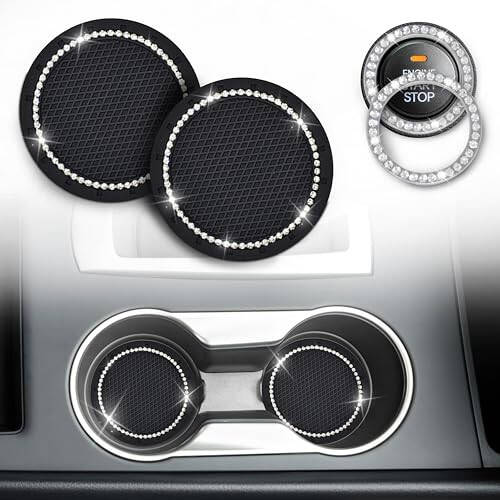 EcoNour Avtomobil Stakan Tagligi (2 ta) | Avtomobil Push Start Tugmasi Bezi (1 ta) | Avtomobil Stakan Tutgichi Tagligi | Kristal Rhinestone Avtomobil Ichki Aksessuarlari | 2,75 Dyuymli Universal Sirpanchi Tagliklar - 5