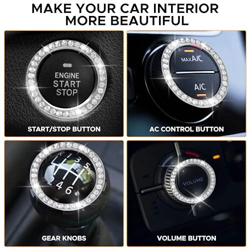 EcoNour Avtomobil Stakan Tagligi (2 ta) | Avtomobil Push Start Tugmasi Bezi (1 ta) | Avtomobil Stakan Tutgichi Tagligi | Kristal Rhinestone Avtomobil Ichki Aksessuarlari | 2,75 Dyuymli Universal Sirpanchi Tagliklar - 3