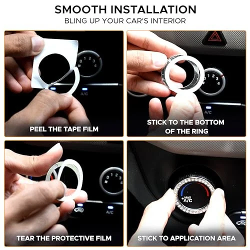 EcoNour Avtomobil Stakan Tagligi (2 ta) | Avtomobil Push Start Tugmasi Bezi (1 ta) | Avtomobil Stakan Tutgichi Tagligi | Kristal Rhinestone Avtomobil Ichki Aksessuarlari | 2,75 Dyuymli Universal Sirpanchi Tagliklar - 8