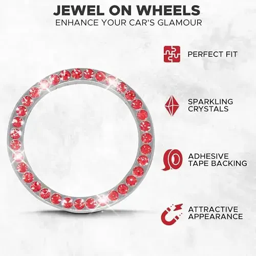 EcoNour Bling Cup Holder Insert (2 Pack) with Push Start Button Ring (1 Pack) | 2.75 Inch Silicone Coaster Pad and 1.5 Inch Ring with Elegant Red Crystal Rhinestone | Car Interior Accessories - 4