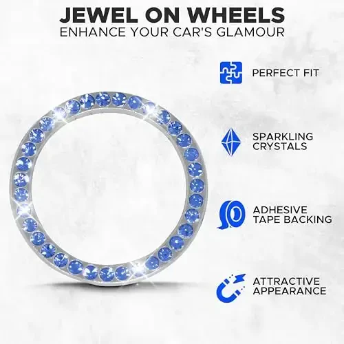 EcoNour Bling Bardak Tutucu Ekleme (2'li Paket) ve Basmalı Start Düğmesi Halkası (1'li Paket) | 2,75 İnç Silikon Bardak Altlığı ve Zarif Mavi Kristal Yapay Elmaslı 1,5 İnç Yüzük | Araba İçi Aksesuarları - 4