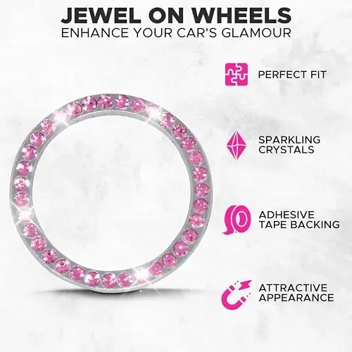 EcoNour Car Cup Coasters (2 Pack) with Pink Push Start Button Bling Ring (1 Pack) | Pink Car Interior Accessories for Women | Classy and Elegant Pink Crystal Car Decor for Cars,Trucks & RVs - 4