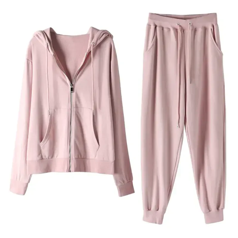 Ecqkame Tracksuit Sets for Women Clothing Two Piece Fall Jogging Outfits Long Sleeve Hooded Zip Up Sweatshirt Jacket and Wide-Leg Pants Pink L on Clearance- - 1