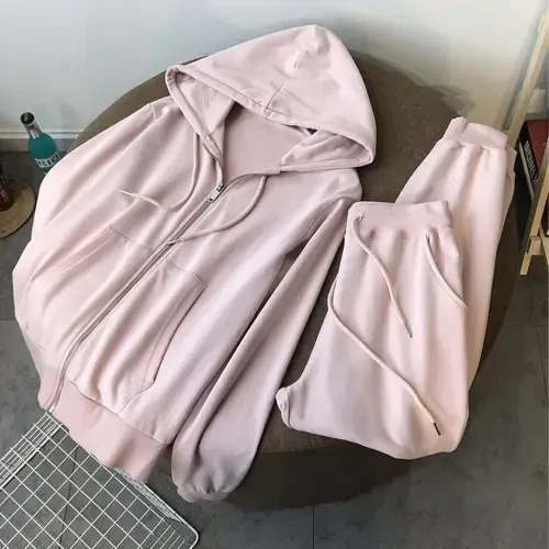Ecqkame Tracksuit Sets for Women Clothing Two Piece Fall Jogging Outfits Long Sleeve Hooded Zip Up Sweatshirt Jacket and Wide-Leg Pants Pink L on Clearance- - 5