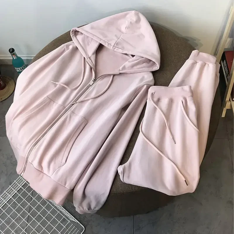 Ecqkame Tracksuit Sets for Women Clothing Two Piece Fall Jogging Outfits Long Sleeve Hooded Zip Up Sweatshirt Jacket and Wide-Leg Pants Pink L on Clearance- - 5