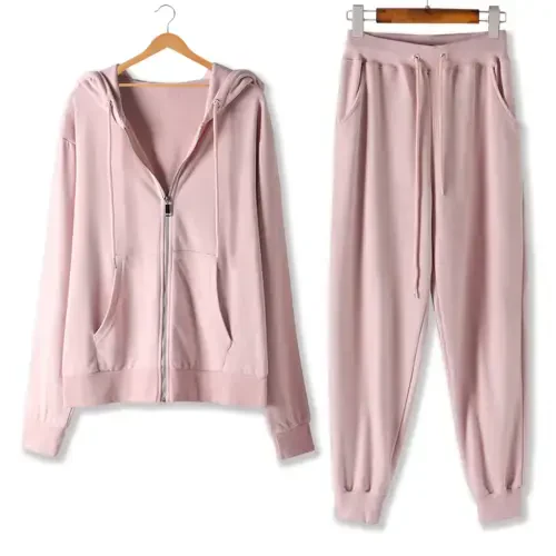 Ecqkame Tracksuit Sets for Women Clothing Two Piece Fall Jogging Outfits Long Sleeve Hooded Zip Up Sweatshirt Jacket and Wide-Leg Pants Pink L on Clearance- - 6