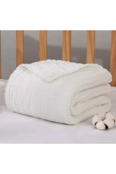 Ecru 4-Layer Multipurpose Muslin Swaddle Blanket-White - JUNİPERUS