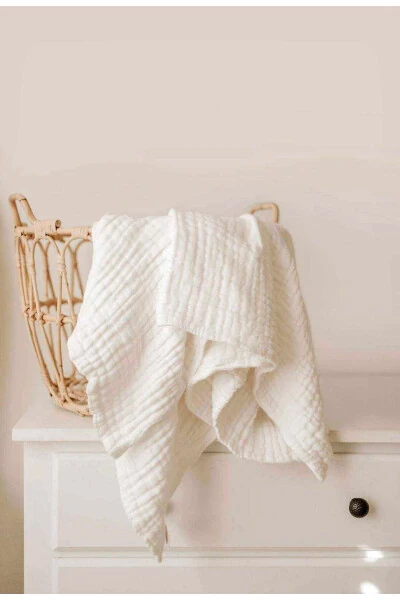 Ecru 4-Layer Multipurpose Muslin Swaddle Blanket-White - JUNİPERUS (1)