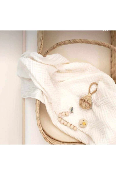 Ecru 4-Layer Multipurpose Muslin Swaddle Blanket-White - 3