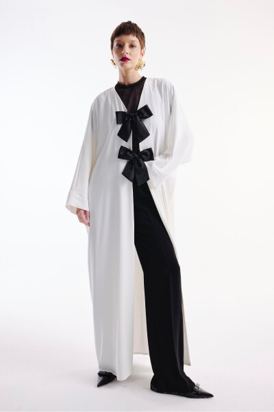 Ecru Abaya with Bow Detail - 2