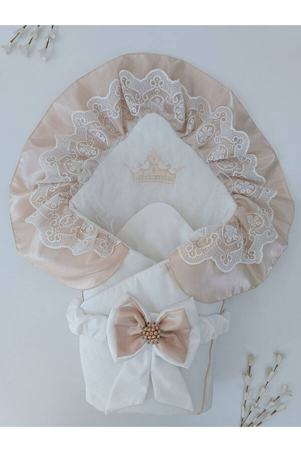 Ecru Baby Blanket for Girls and Boys, 100% Cotton, Mevlüt (Birth Ceremony) Blanket, Swaddle, Lace Cover, Gift, Seasonal - 13
