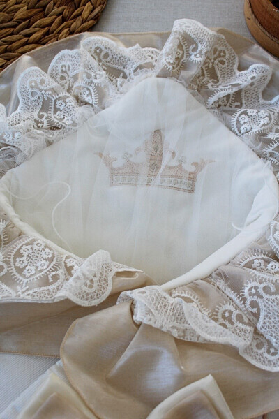 Ecru Baby Blanket for Girls and Boys, 100% Cotton, Mevlüt (Birth Ceremony) Blanket, Swaddle, Lace Cover, Gift, Seasonal - 17