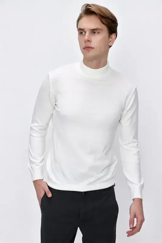 Ecru Basic Dynamic Fit Comfort Fit Half Turtleneck Knit Sweater - 2