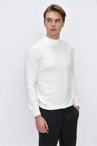 Ecru Basic Dynamic Fit Comfort Fit Half Turtleneck Knit Sweater - 3