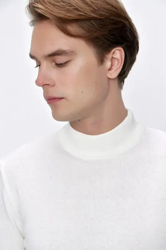 Ecru Basic Dynamic Fit Comfort Fit Half Turtleneck Knit Sweater - 5