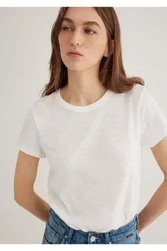 Ecru Basic T-Shirt Regular Fit / Normal Cut 16130 - 12