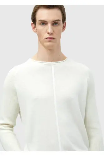 Ecru Bicycle Collar Jacquard Wool Blend Knitwear - 3