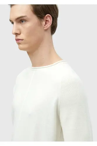 Ecru Bicycle Collar Jacquard Wool Blend Knitwear - 4