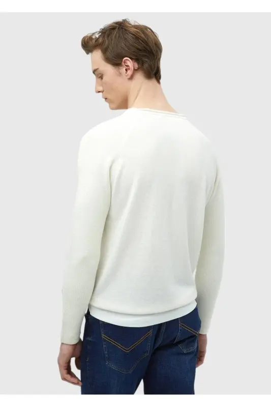 Ecru Bicycle Collar Jacquard Wool Blend Knitwear - 5