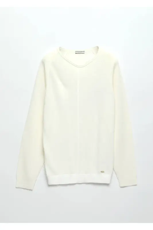 Ecru Bicycle Collar Jacquard Wool Blend Knitwear - 6