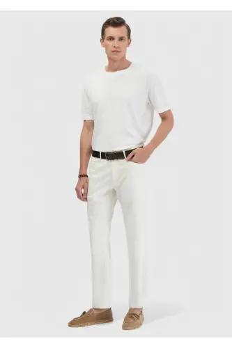 Ecru Bike Neck Plain Knitted Sweater - 2