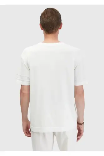 Ecru Bike Neck Plain Knitted Sweater - 8