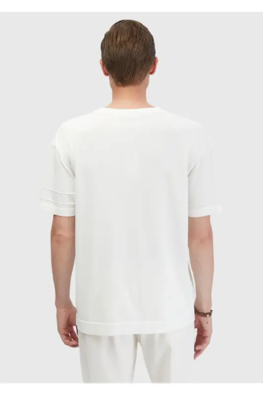Ecru Bike Neck Plain Knitted Sweater - 8