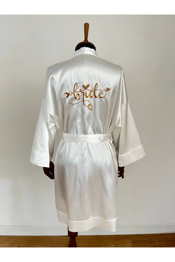 Ecru Bride Bridal Robe with Brown Embroidered Beads - 2