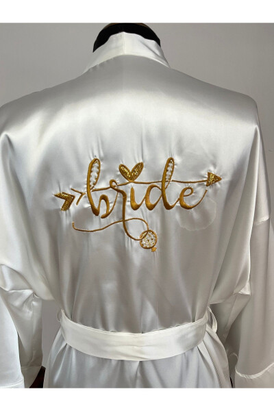 Ecru Bride Bridal Robe with Brown Embroidered Beads - 3