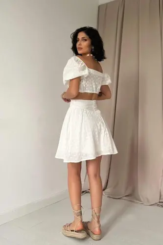 Ecru Broderie Crop & Mini Skirt Set - 3