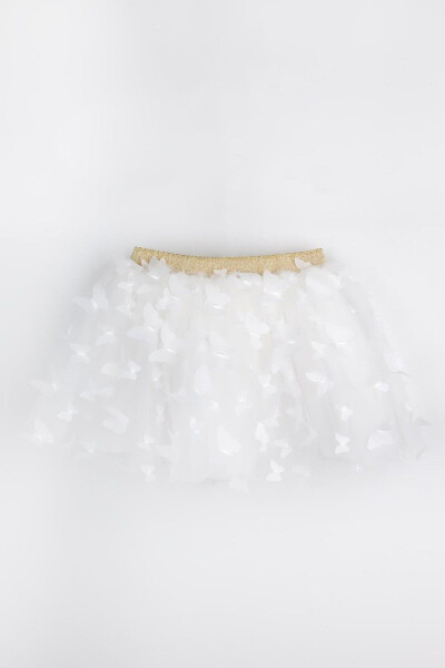 Ecru Butterfly Appliqué Girls' Tulle Skirt - Pauline - 1