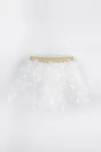 Ecru Butterfly Appliqué Girls' Tulle Skirt - Pauline - 1