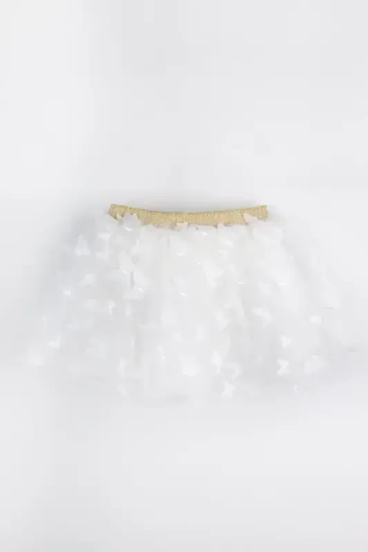 Ecru Butterfly Appliqué Girls' Tulle Skirt - Pauline - 1