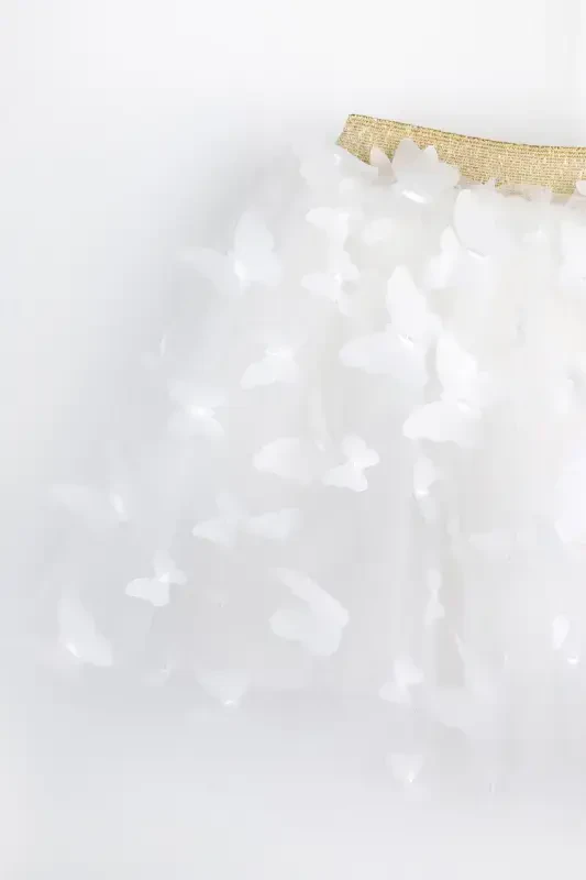 Ecru Butterfly Appliqué Girls' Tulle Skirt - Pauline - 2