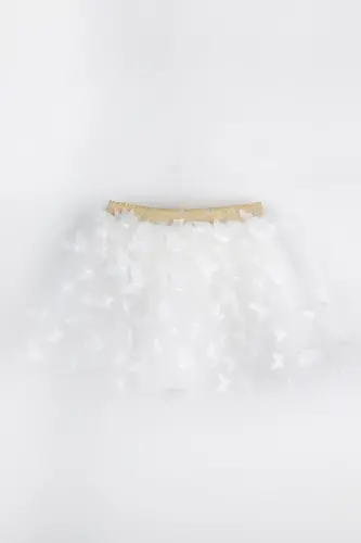 Ecru Butterfly Appliqué Girls' Tulle Skirt - Pauline - 1