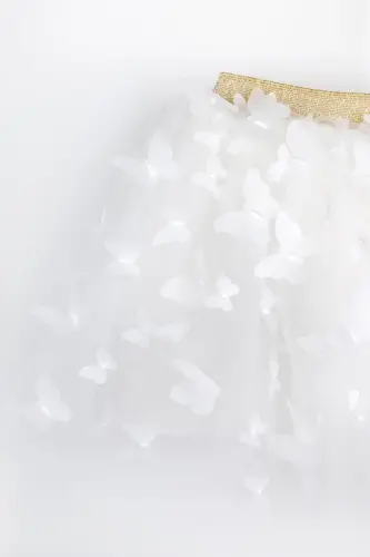 Ecru Butterfly Appliqué Girls' Tulle Skirt - Pauline - LE MABELLE (1)
