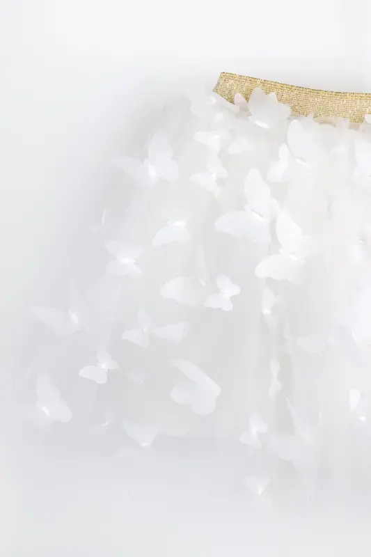 Ecru Butterfly Appliqué Girls' Tulle Skirt - Pauline - 2