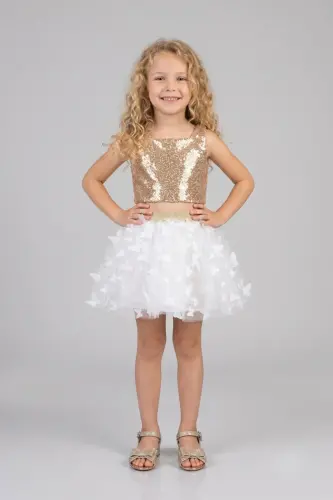 Ecru Butterfly Appliqué Girls' Tulle Skirt - Pauline - 1