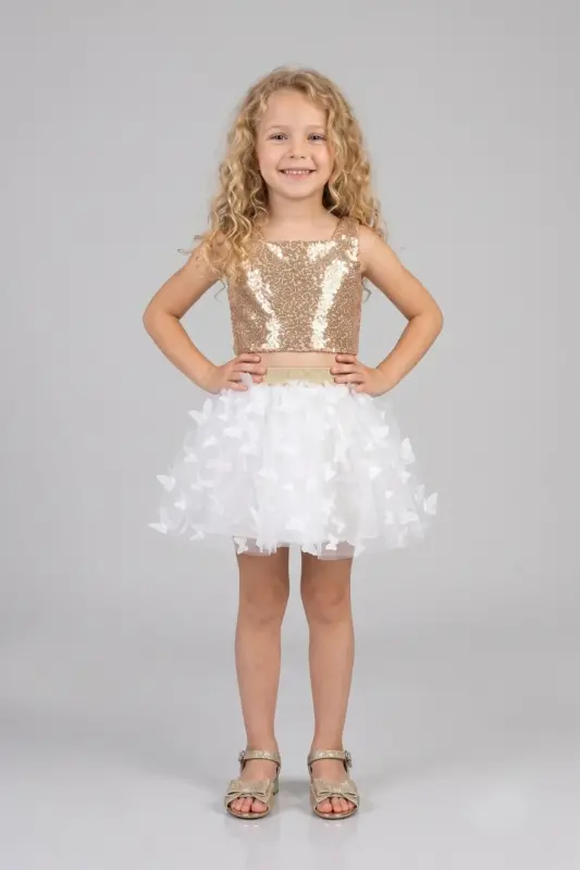 Ecru Butterfly Appliqué Girls' Tulle Skirt - Pauline - LE MABELLE