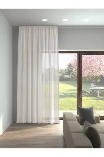 Ecru Color Linen Look Plain Tulle Curtain No Ironing-ECRU - 1