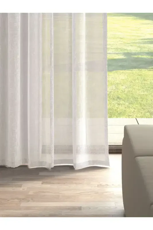 Ecru Color Linen Look Plain Tulle Curtain No Ironing-ECRU - 2
