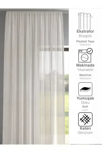 Ecru Color Linen Look Plain Tulle Curtain No Ironing-ECRU - 3